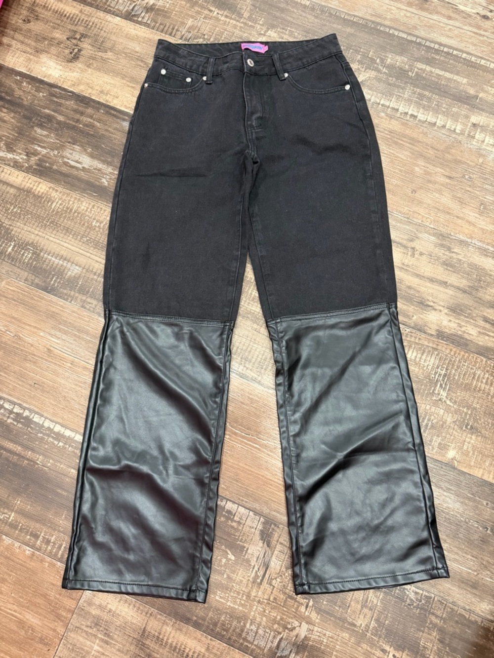 Edikted Black Wide-Leg Jeans with Faux Leather Panels